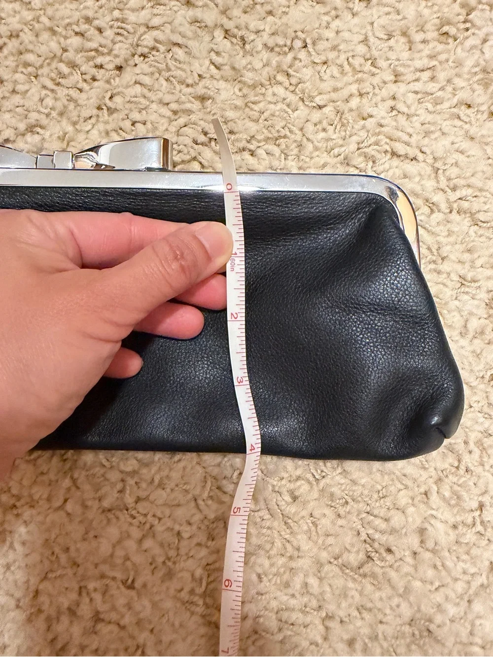 Sonia Rykiel Black Leather Clutch with silver tone Bow Trim